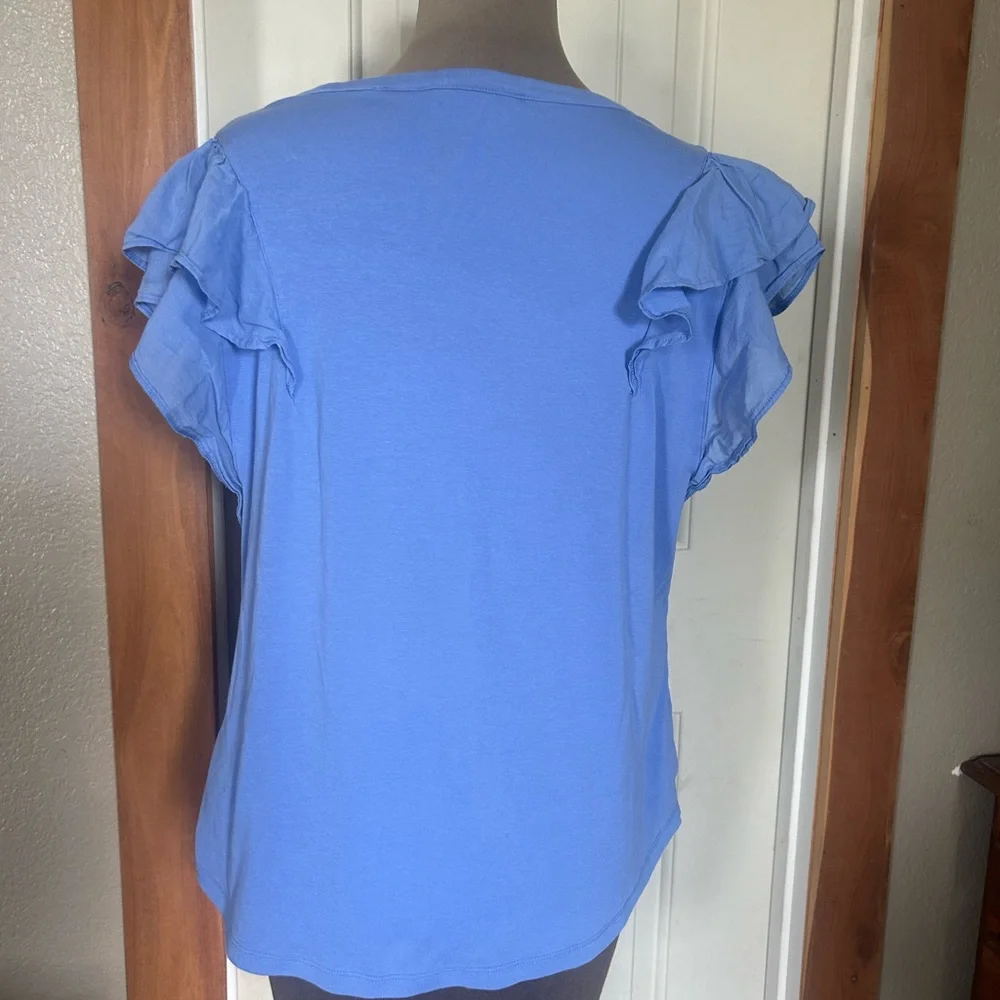 Blue Ruffle Sleeve V-Neck Top Ralph Lauren - Picture 3 of 6
